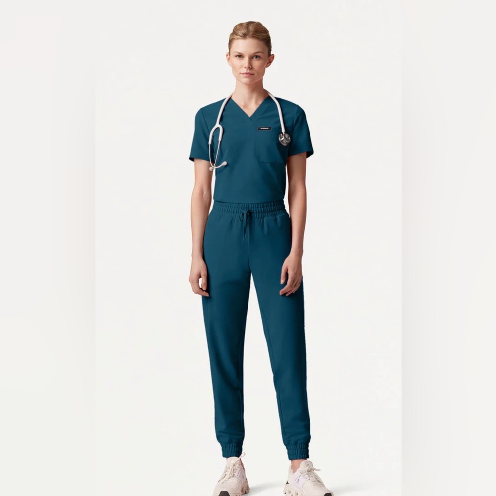 Jaanuu Women's Caribbean Blue Jogger Scrub set